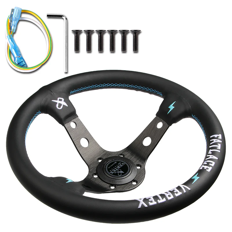 330mm JDM White Embroidery Vertex Genuine Leather Drift Sport Steering Wheels - Image 4