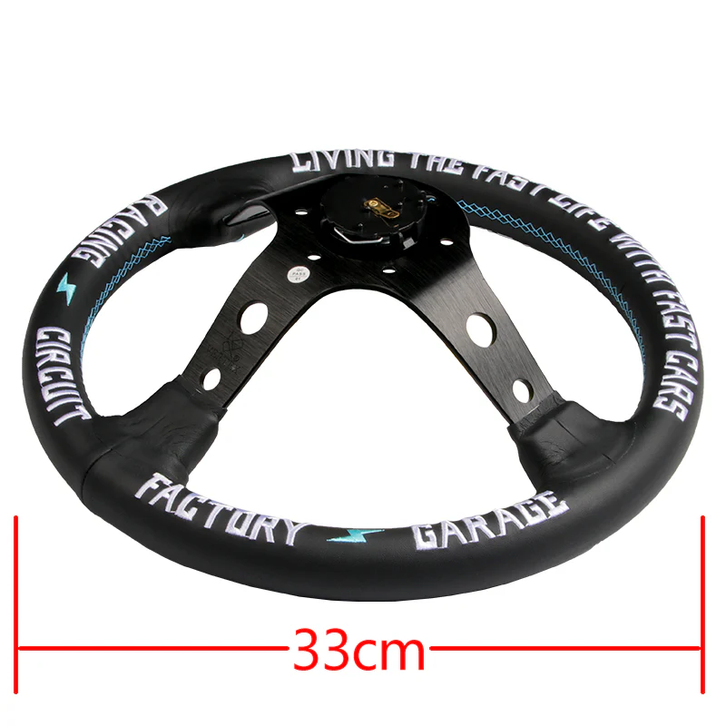 330mm JDM White Embroidery Vertex Genuine Leather Drift Sport Steering Wheels - Image 6