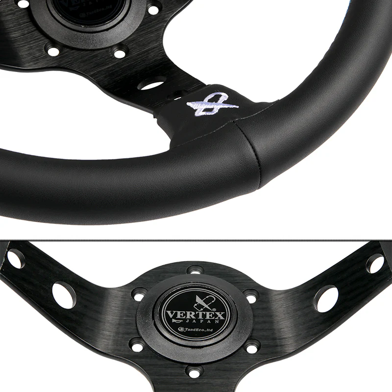 330mm JDM White Embroidery Vertex Genuine Leather Drift Sport Steering Wheels - Image 7