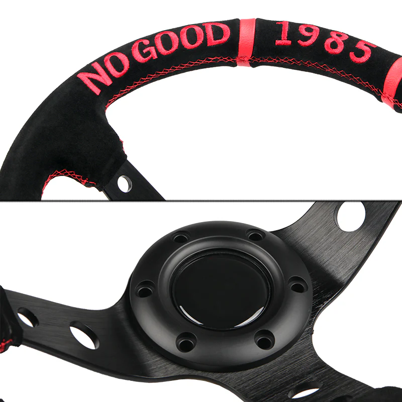 330mm Racing POLICE Bye Bye Drift 1985 Embroidery Suede Deep Dish Steering Wheel New - Image 2