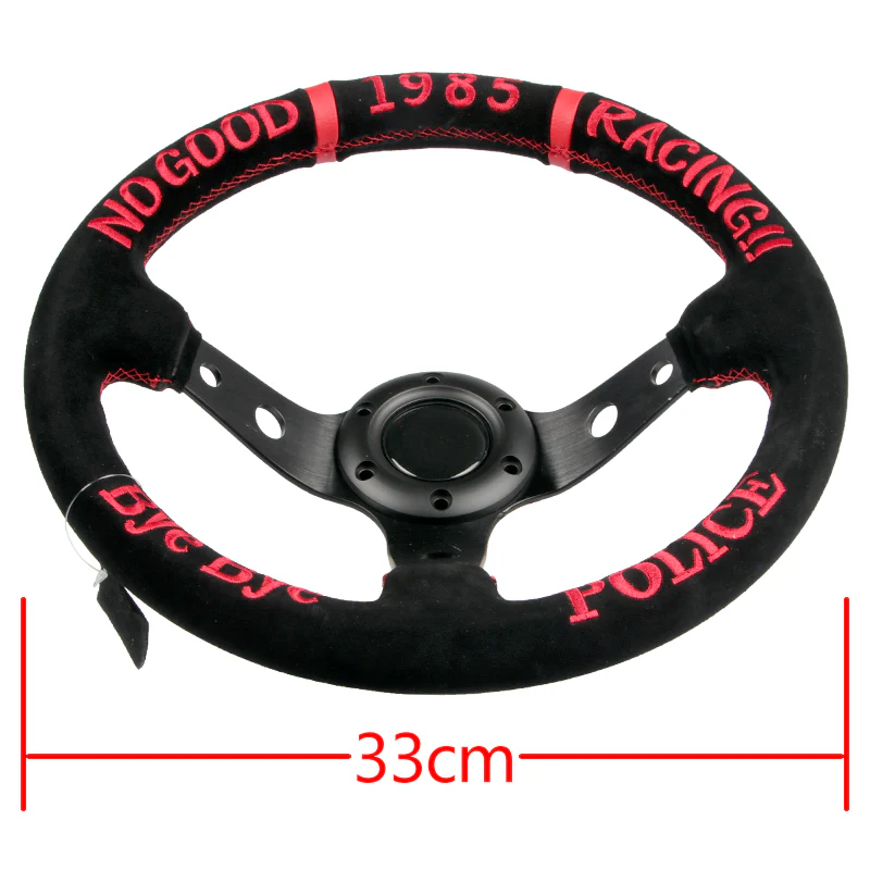 330mm Racing POLICE Bye Bye Drift 1985 Embroidery Suede Deep Dish Steering Wheel New - Image 7