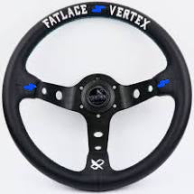 330mm Vertex Black Genuine Leather Drift Steering Wheels with White Embroidery - Image 4