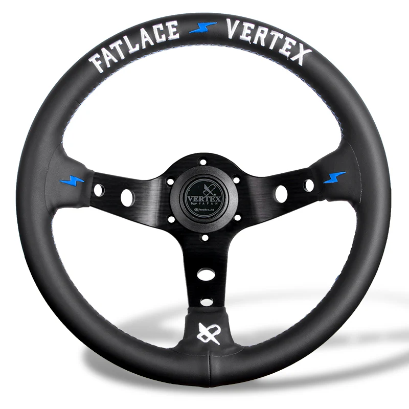 330mm Vertex Black Genuine Leather Drift Steering Wheels with White Embroidery - Image 6