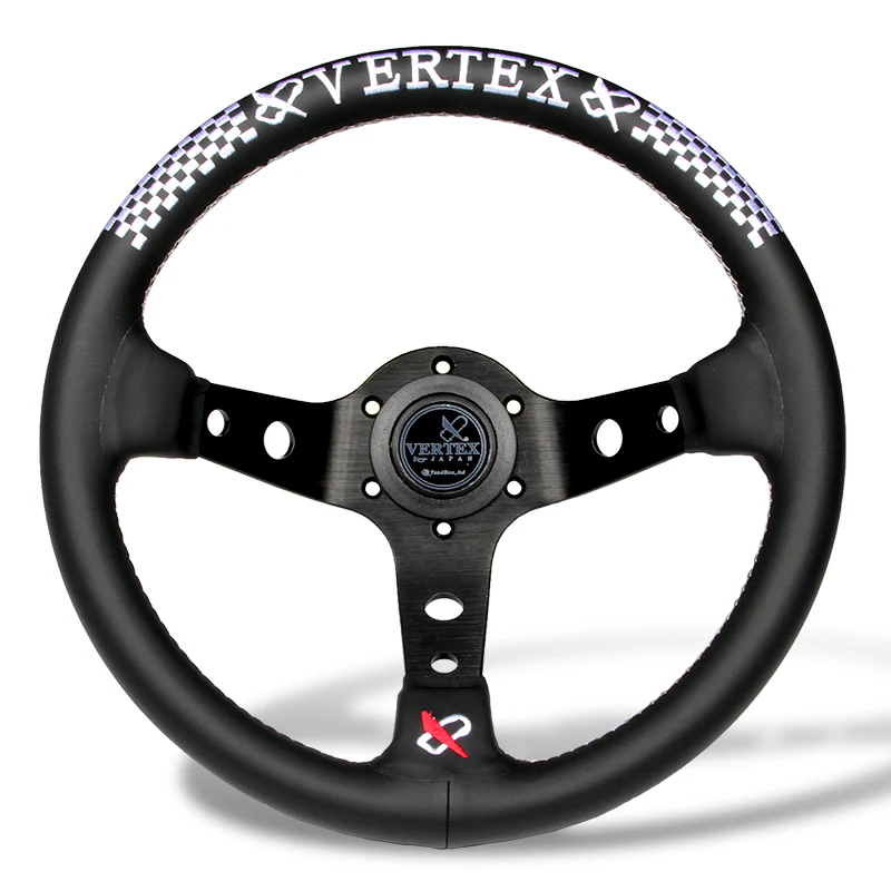 330mm Vertex Leather Deep Dish Steering Wheel White Stitch For OMP MOMO Racing - Image 2