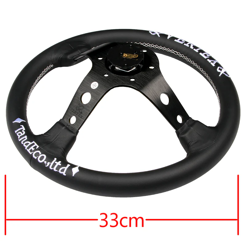 330mm Vertex Leather Deep Dish Steering Wheel White Stitch For OMP MOMO Racing - Image 3