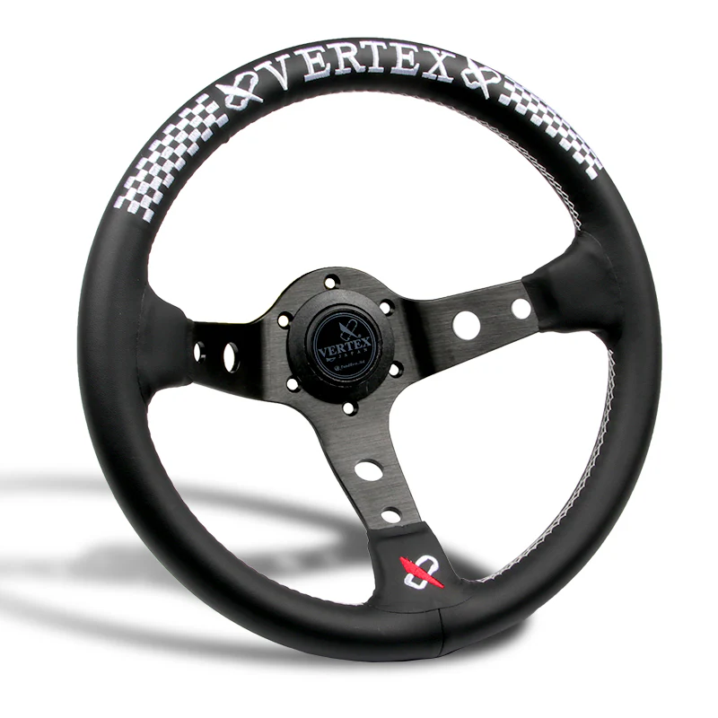 330mm Vertex Leather Deep Dish Steering Wheel White Stitch For OMP MOMO Racing - Image 4