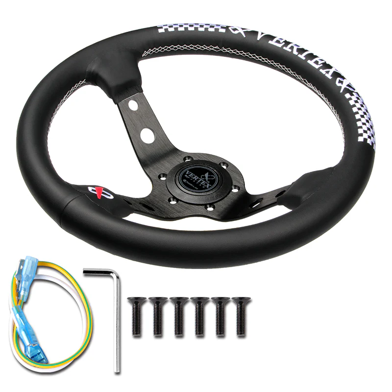330mm Vertex Leather Deep Dish Steering Wheel White Stitch For OMP MOMO Racing - Image 5