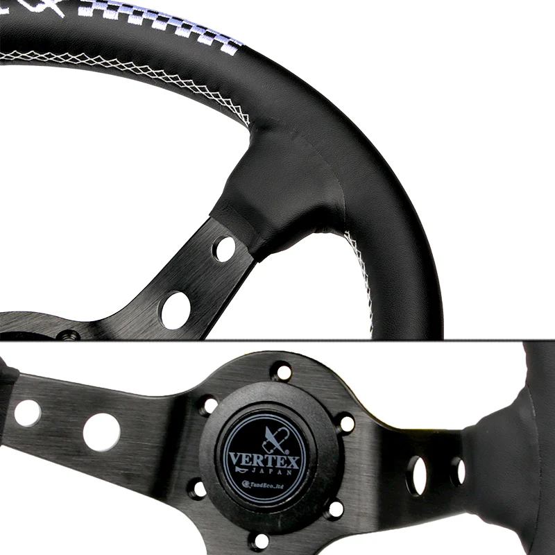 330mm Vertex Leather Deep Dish Steering Wheel White Stitch For OMP MOMO Racing - Image 6