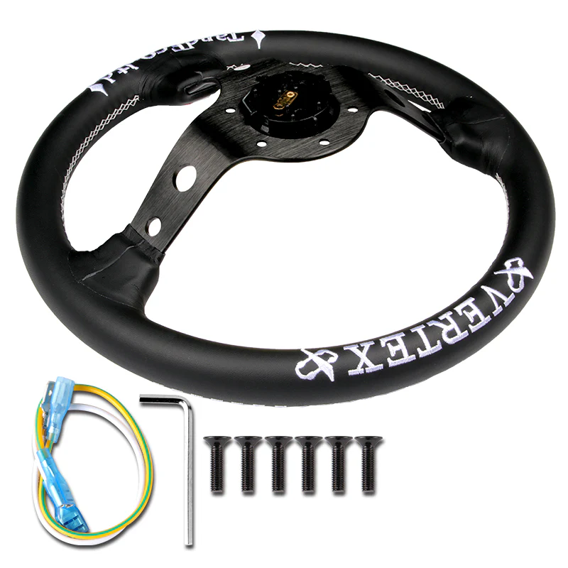 330mm Vertex Leather Deep Dish Steering Wheel White Stitch For OMP MOMO Racing - Image 7