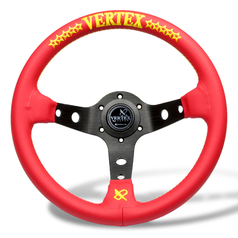 330mm Vertex Red Genuine Leather Drift Steering Wheels with Yellow Embroidery - Image 6