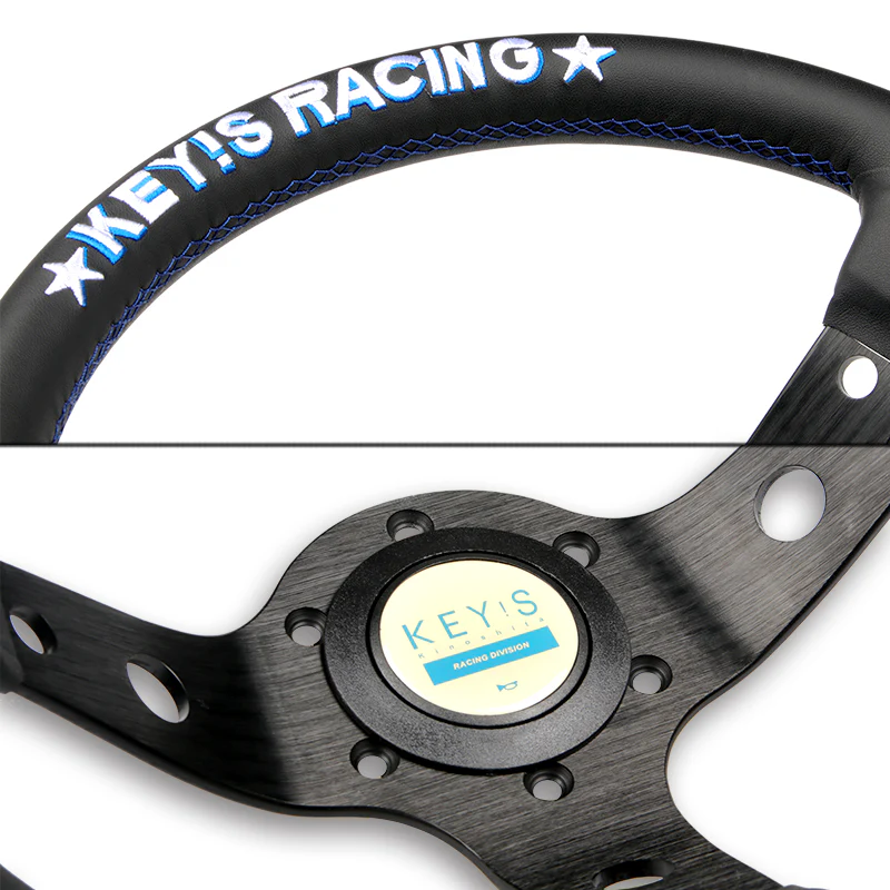 340mm KEY's Deep Dish Leather Steering Wheel OMP Racing SPC Performance Drifting Rally New - Image 2