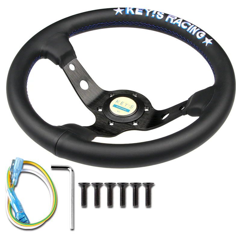 340mm KEY's Deep Dish Leather Steering Wheel OMP Racing SPC Performance Drifting Rally New - Image 4