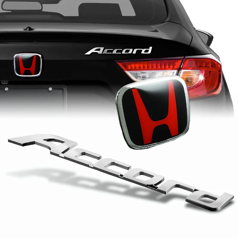 3PCS SET Front + Rear Red/Black JDM H Emblems with Chrome Accord Emblem for 2008 - 2012 ACCORD SEDAN 4DR - Image 5