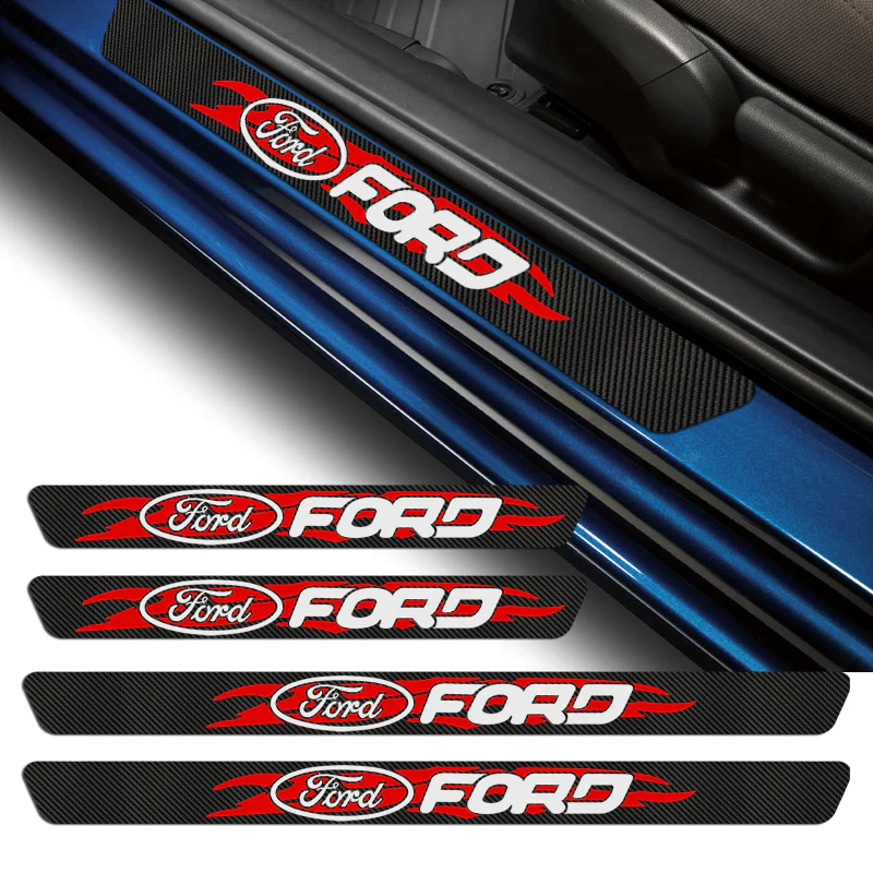 4PCS Carbon Fiber Car Door Scuff Sill Cover Panel Step Protector For Ford New - Image 3