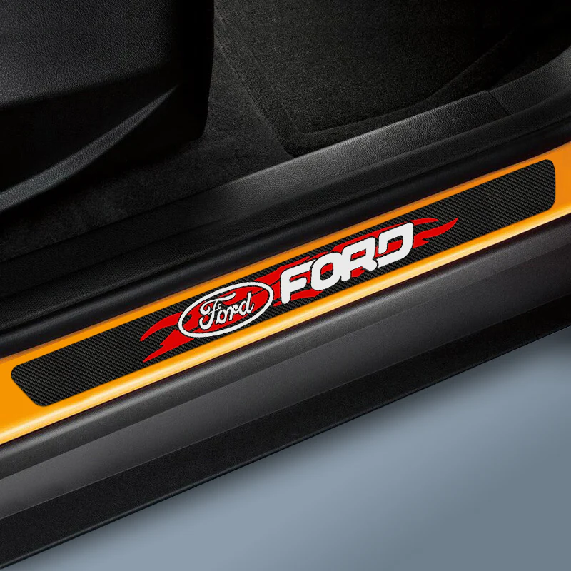 4PCS Carbon Fiber Car Door Scuff Sill Cover Panel Step Protector For Ford New - Image 4