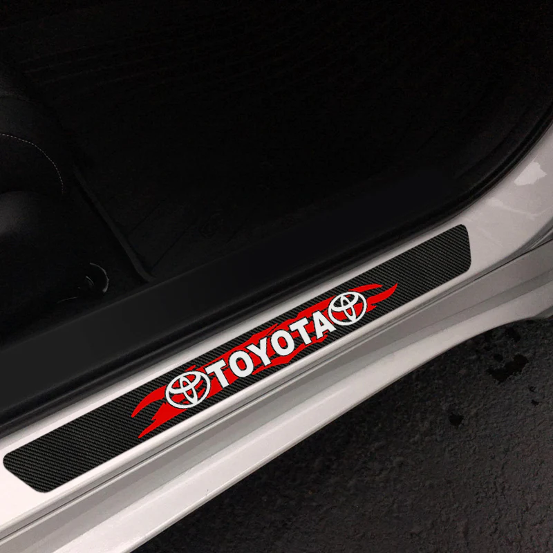 4PCS Set 5D Carbon Fiber Texture Car Door Scuff Sill Cover Panel Step Protector For TOYOTA NEW - Image 3
