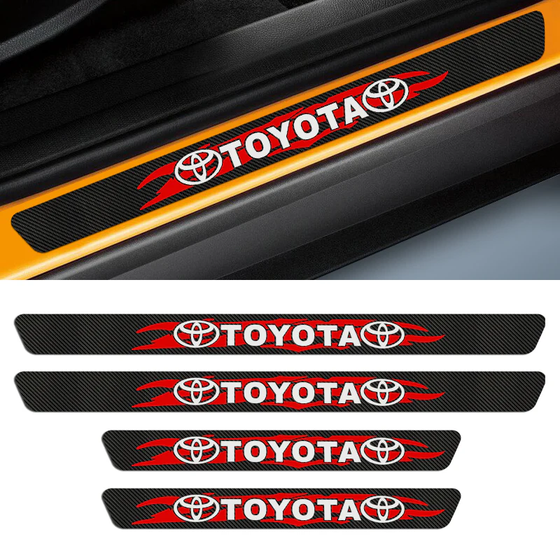 4PCS Set 5D Carbon Fiber Texture Car Door Scuff Sill Cover Panel Step Protector For TOYOTA NEW - Image 4