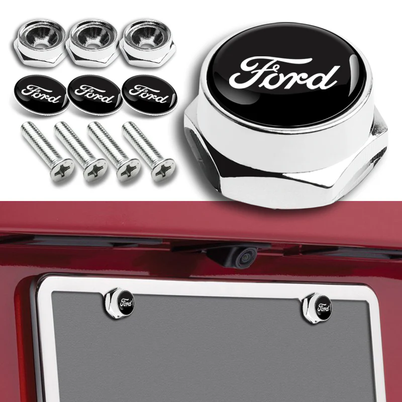 4PCS For FORD Chrome Car License Plate Frame Security Screw Bolt Caps Covers Set - Image 2
