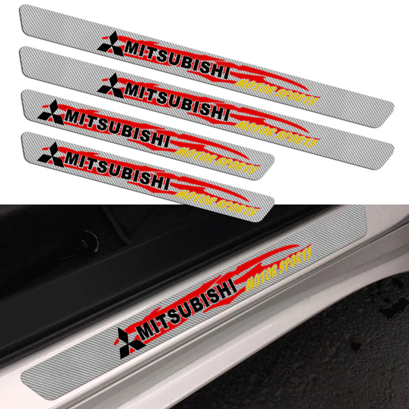 4PCS For MITSUBISHI Carbon Fiber Car Door Scuff Sill Cover Panel Step Protector Set - Image 5