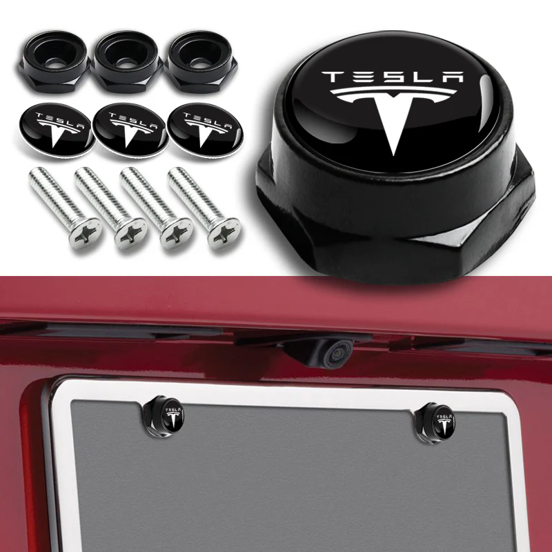 4PCS For TESLA Racing Car License Plate Frame Black Screw Bolt Cap Cover Bolt - Image 2