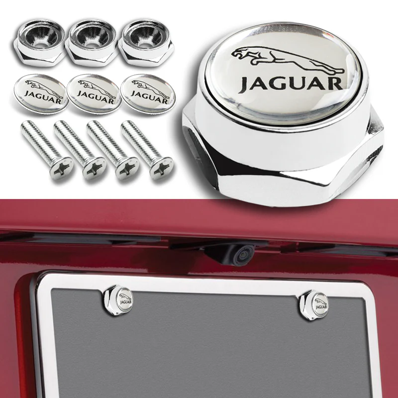 4PCS JAGUAR CHROME Car License Plate Frame Black Screw Bolt Cap Cover Screw Bolt - Image 2