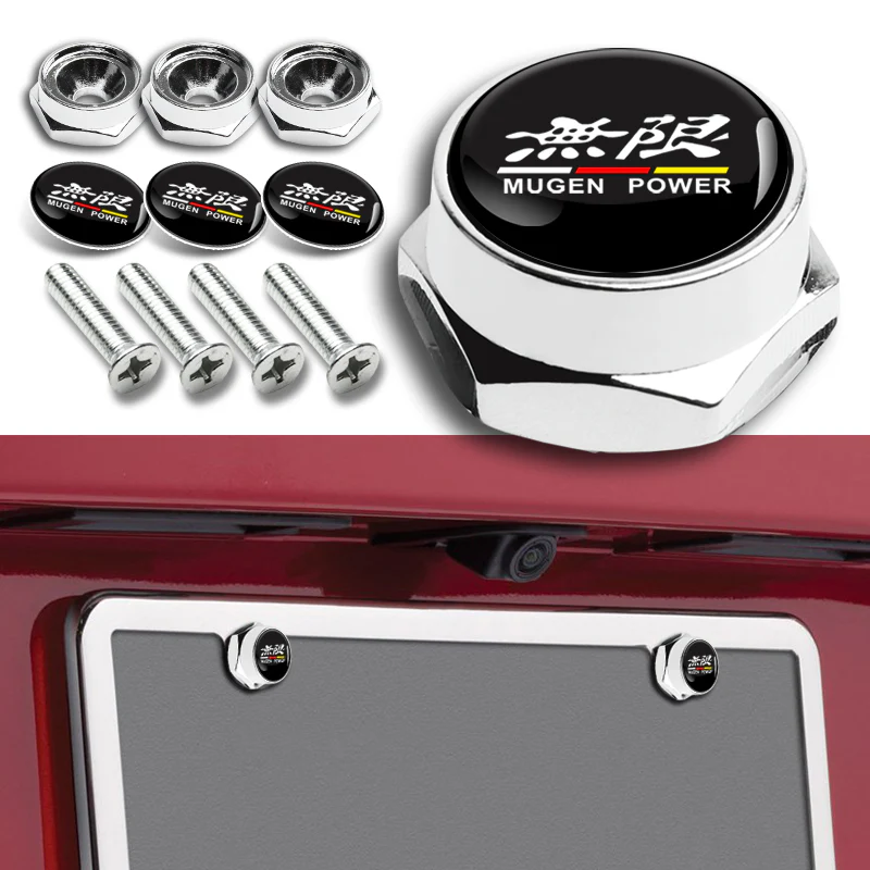 4Pcs MUGEN Car License Plate Frame Screw Bolt Cap Cover Screw Bolts Nuts Chrome - Image 2