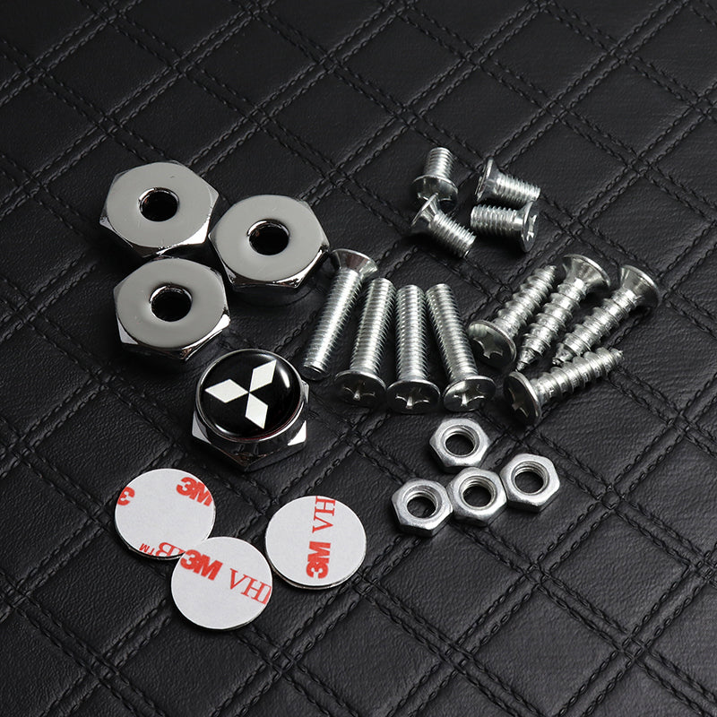Mitsubishi 4pcs New Chrome Car License Plate Bolts Frame Screw Caps Covers - Image 2