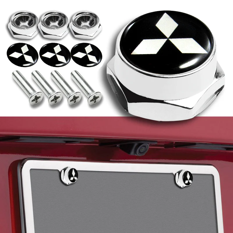 Mitsubishi 4pcs New Chrome Car License Plate Bolts Frame Screw Caps Covers - Image 3