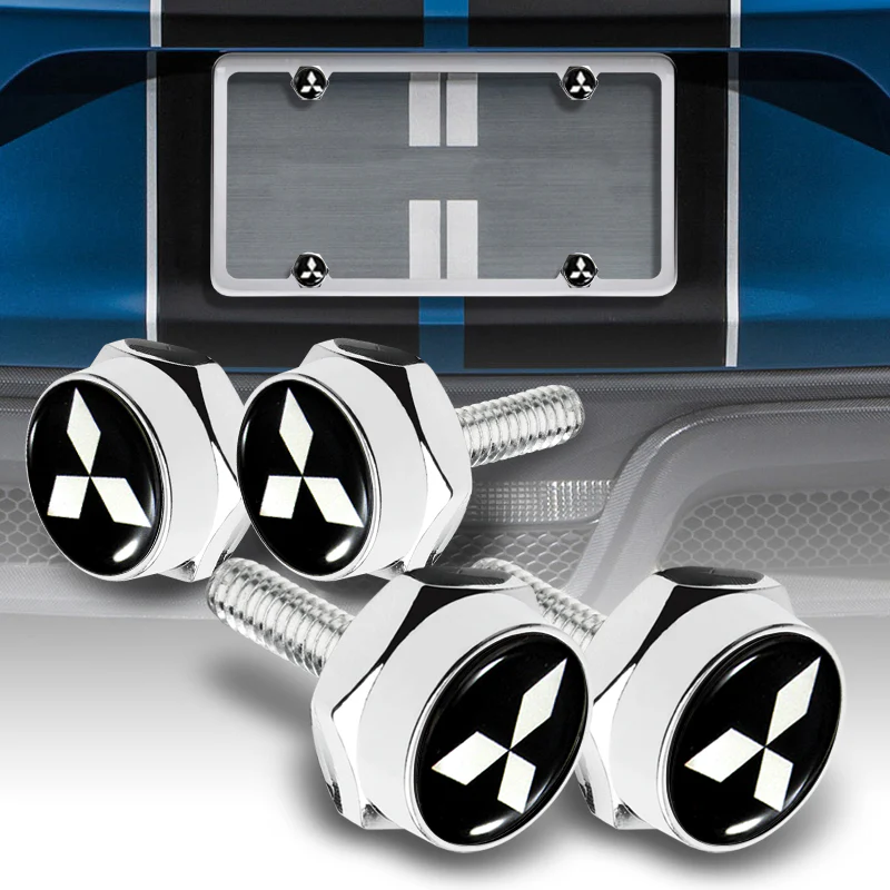 Mitsubishi 4pcs New Chrome Car License Plate Bolts Frame Screw Caps Covers - Image 5