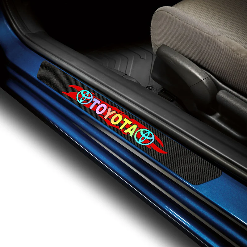 For TOYOTA NEW 4PCS Set 5D Carbon Fiber Texture Car Door Scuff Sill Cover Panel Step Protector - Image 3