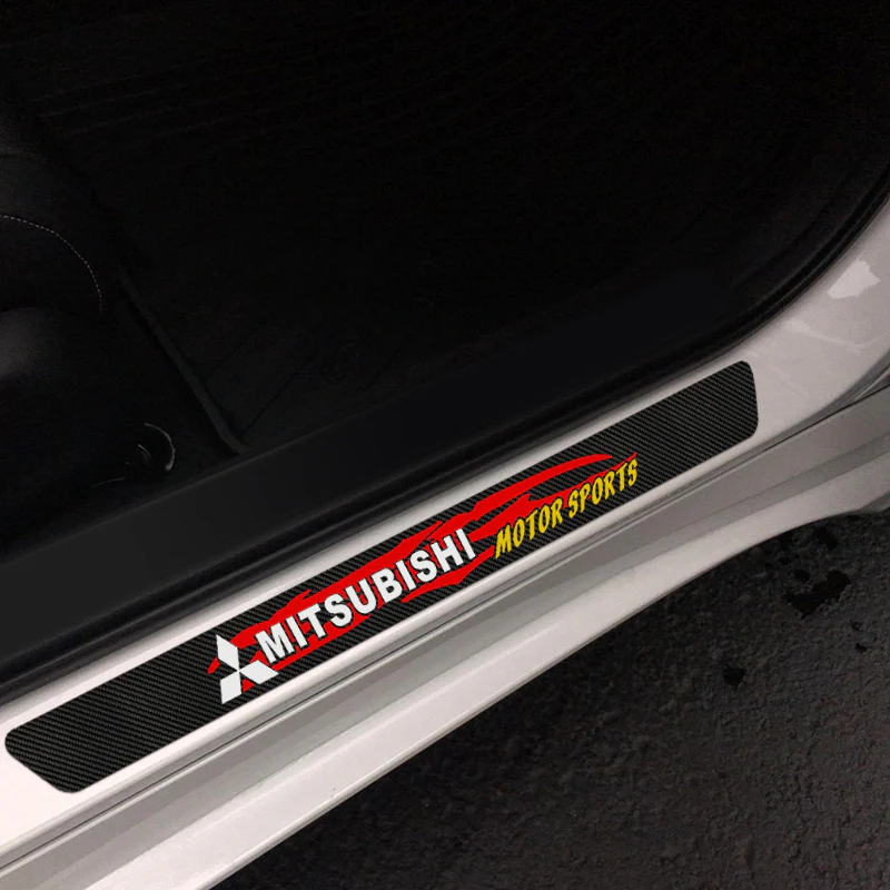 4PCS Set Carbon Fiber Car Door Scuff Sill Cover Panel Step Protector For MITSUBISHI - Image 3