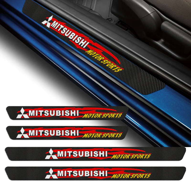 4PCS Set Carbon Fiber Car Door Scuff Sill Cover Panel Step Protector For MITSUBISHI - Image 4