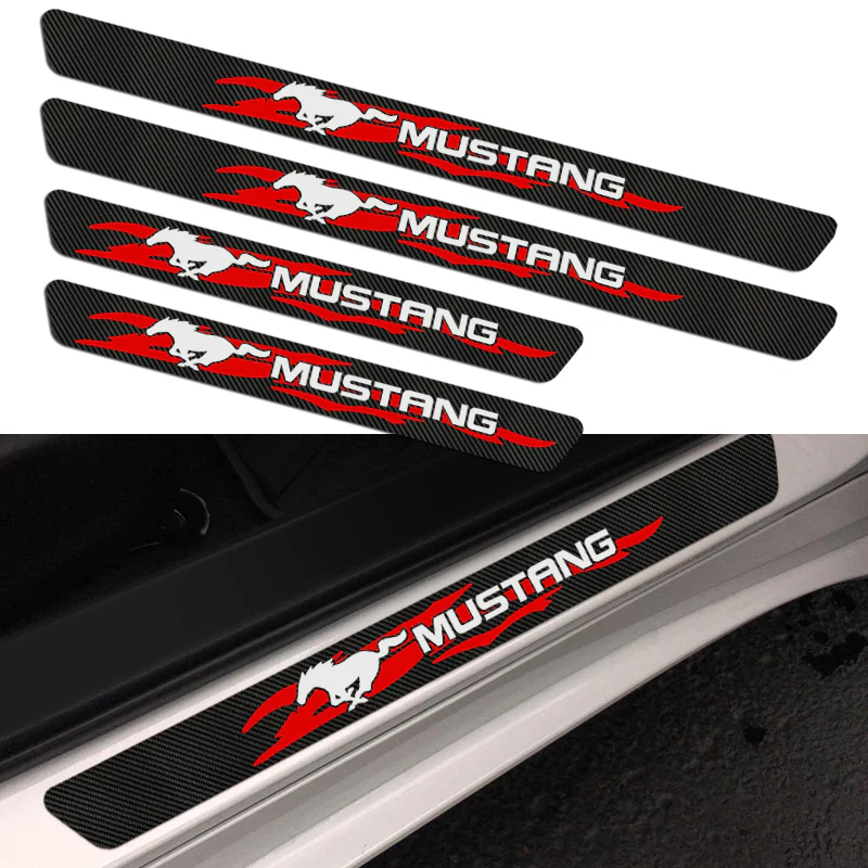 4PCS Set Carbon Fiber Car Door Scuff Sill Cover Panel Step Protector For MUSTANG - Image 3