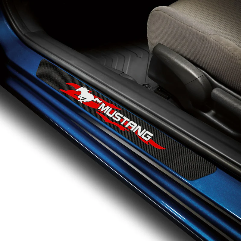 4PCS Set Carbon Fiber Car Door Scuff Sill Cover Panel Step Protector For MUSTANG - Image 5