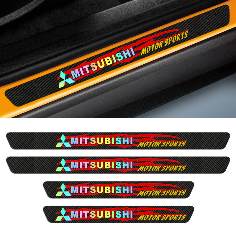4PCS Set For MITSUBISHI Carbon Fiber Car Door Scuff Sill Cover Panel Step Protector - Image 3