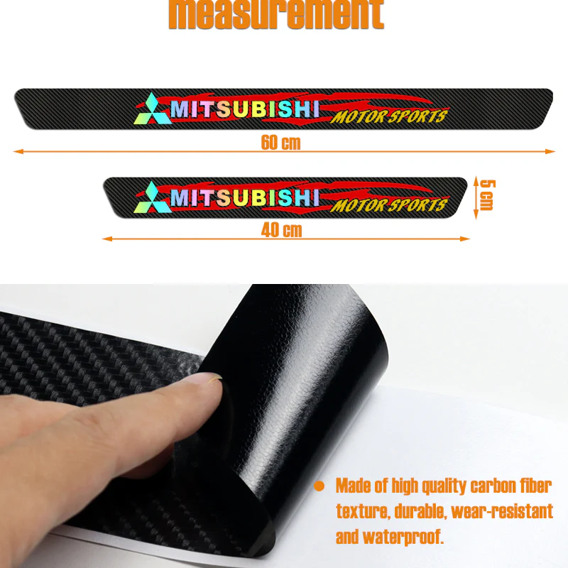 4PCS Set For MITSUBISHI Carbon Fiber Car Door Scuff Sill Cover Panel Step Protector - Image 4