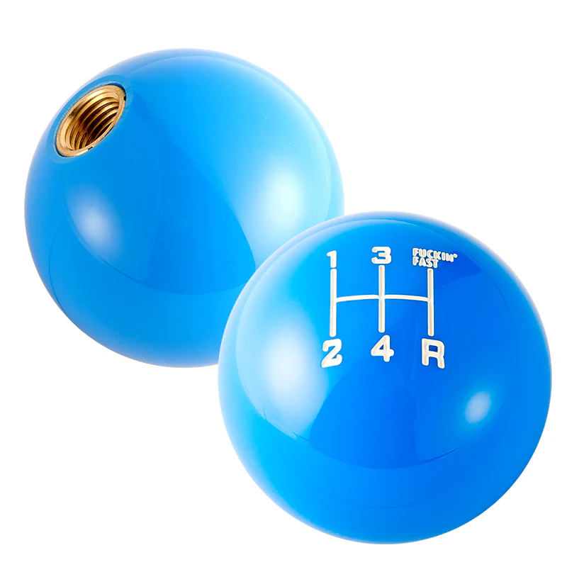5 Speed Fuckin' Fast Round Ball BLUE Gear Shift Knob Lever M8 M10 M12 Thread - Image 2