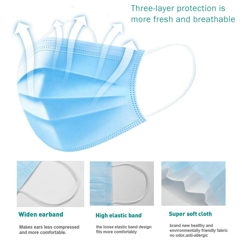 50 PCS Face Mask Non Medical Surgical Disposable 3Ply Earloop Mouth Cover - White (with Box) - Image 4