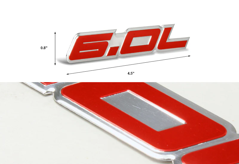 6.0L Aluminum Sticker Decal Emblem Badge Bumper / Trunk / Hood / Engine -Red - Image 2