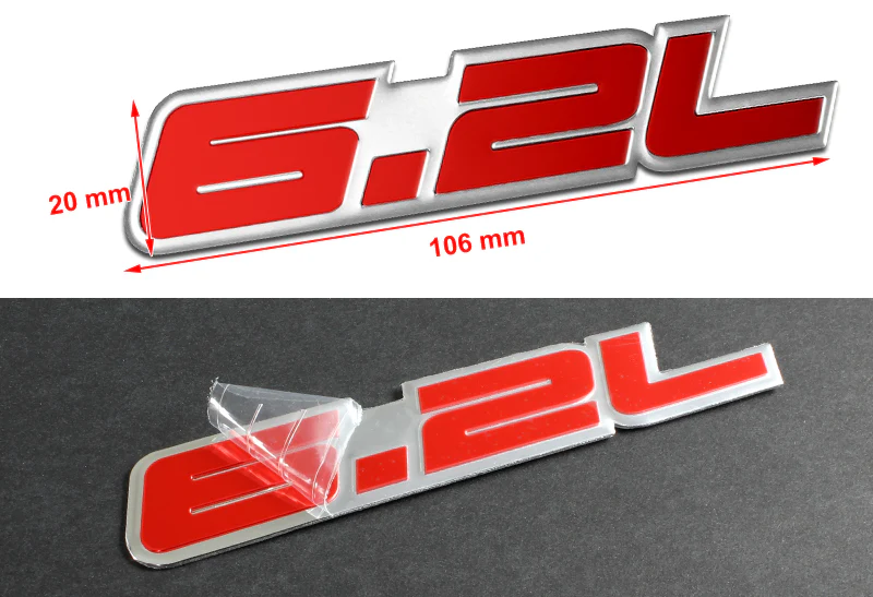 6.2L Aluminum Sticker Decal Emblem Badge Bumper / Trunk / Hood / Engine -Red - Image 2