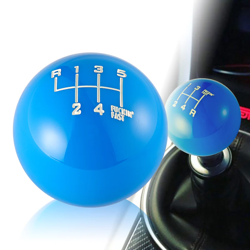 6 Speed Fuckin' Fast Round Ball BLUE Gear Shift Knob Lever M8 M10 M12 Thread - Image 2