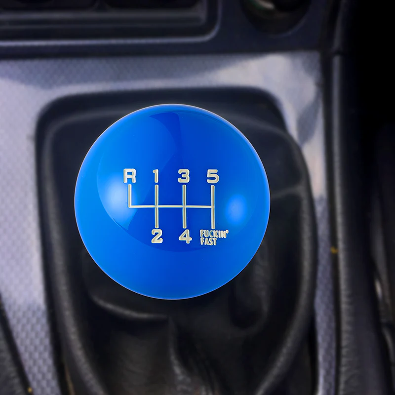 6 Speed Fuckin' Fast Round Ball BLUE Gear Shift Knob Lever M8 M10 M12 Thread - Image 4