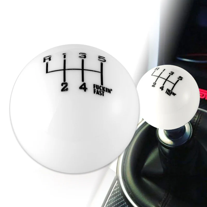 6 Speed Fuckin' Fast Round Ball White Gear Shift Knob Lever M8 M10 M12 Thread - Image 4