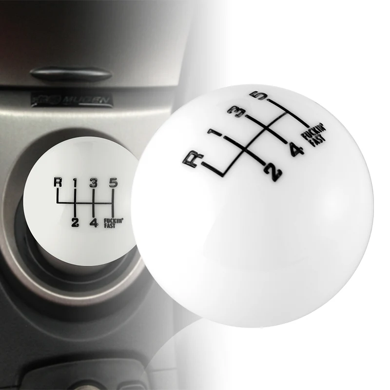 6 Speed Fuckin' Fast Round Ball White Gear Shift Knob Lever M8 M10 M12 Thread - Image 7