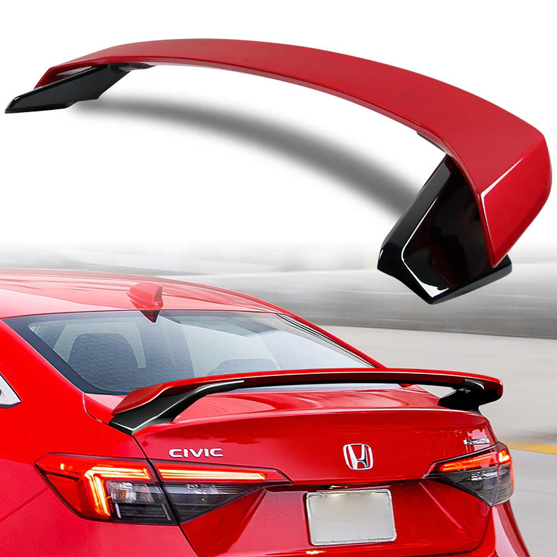 HP-Style Rear Trunk Lip Spoiler Wing For 2022-2025 Honda Civic Sedan 4-DR -ABS Painted Red - Image 5