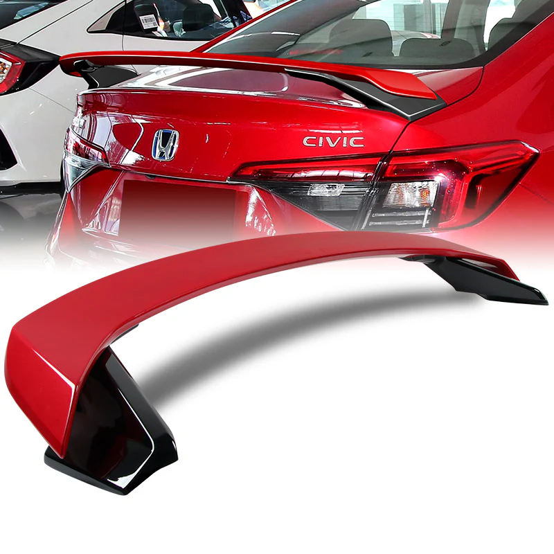 HP-Style Rear Trunk Lip Spoiler Wing For 2022-2025 Honda Civic Sedan 4-DR -ABS Painted Red - Image 6