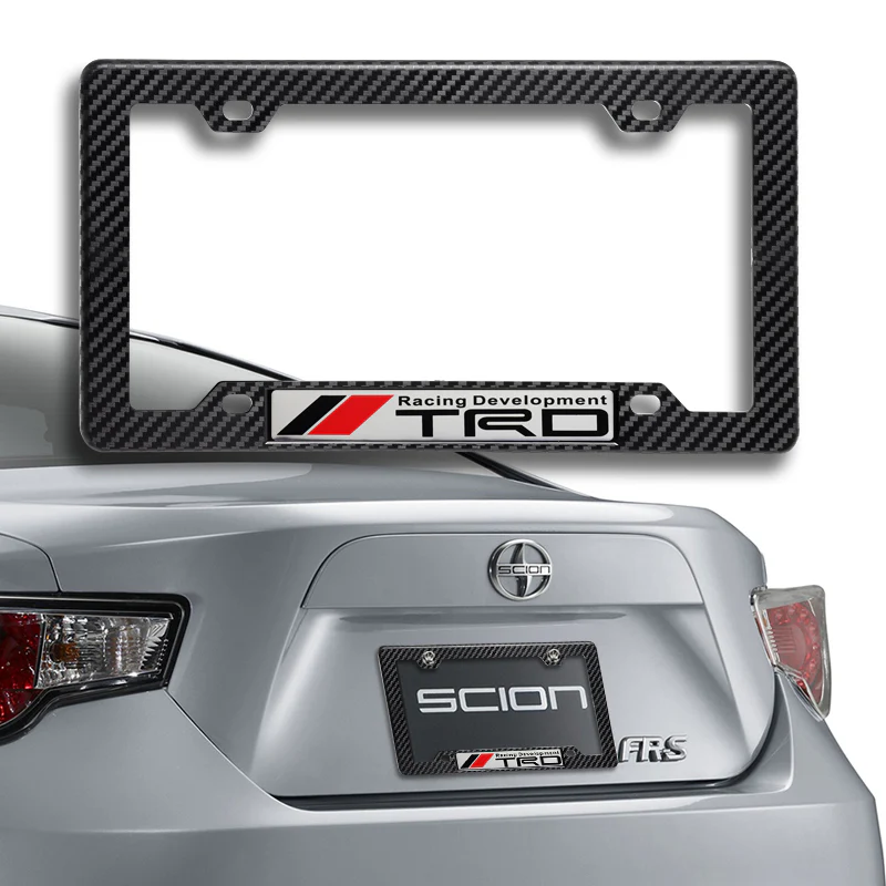 Toyota TRD Carbon Fiber Look ABS License Plate Frame with Emblem x2 - Image 6