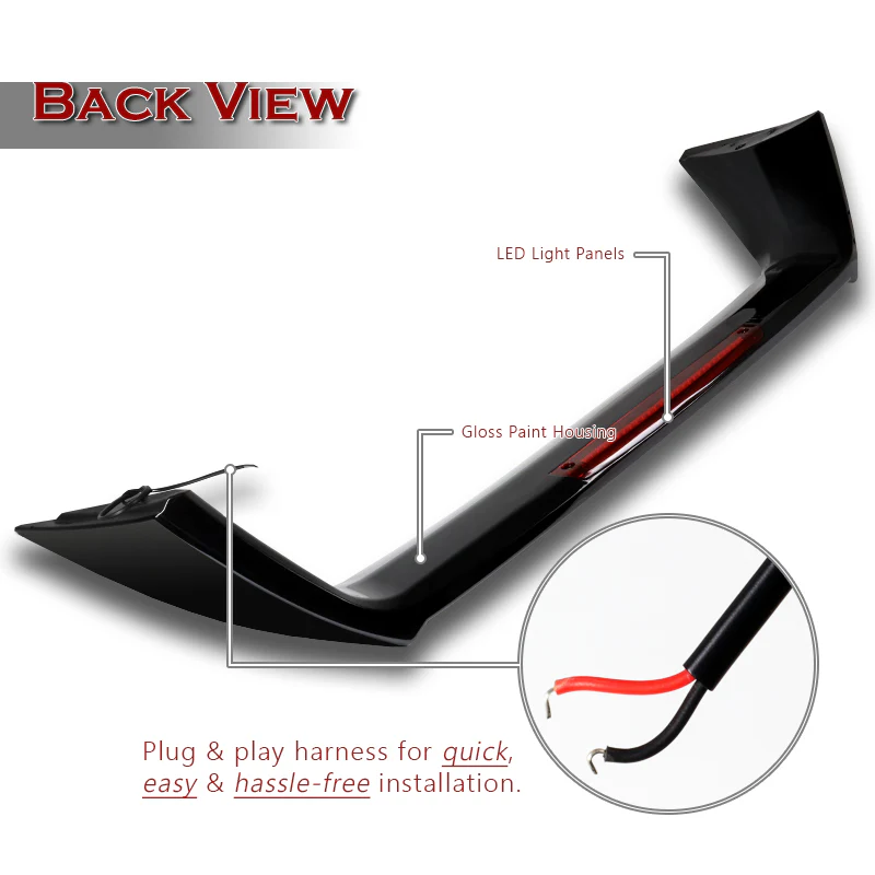 Type-R Rear Trunk Lip Spoiler Wing For 2002-2006 Acura RSX DC5 With LED Brake Light -ABS Painted Black - Image 2
