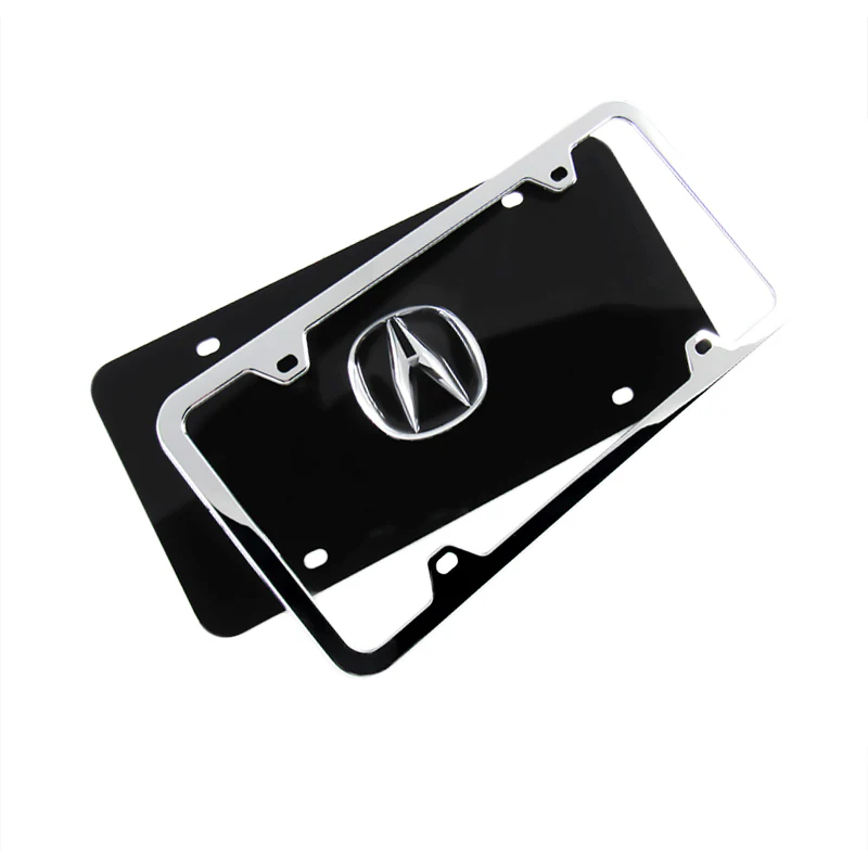 Acura 3D Logo Stainless Steel with Black Acrylic Construction Front License Plate Frame with caps Authentic - Image 7