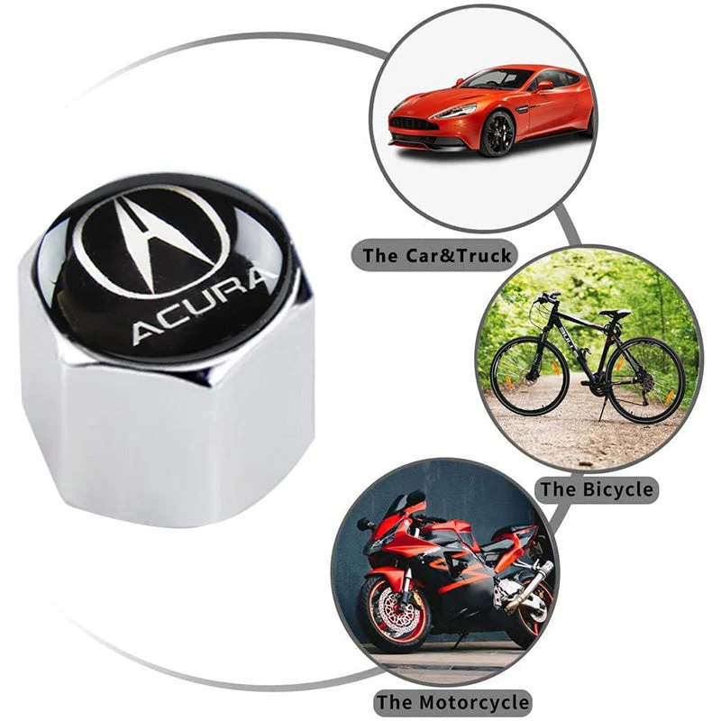 ACURA LOGO Set Black Emblems with Silver Keychain Wheel Tire Valves Air Caps - US SELLER - Image 2